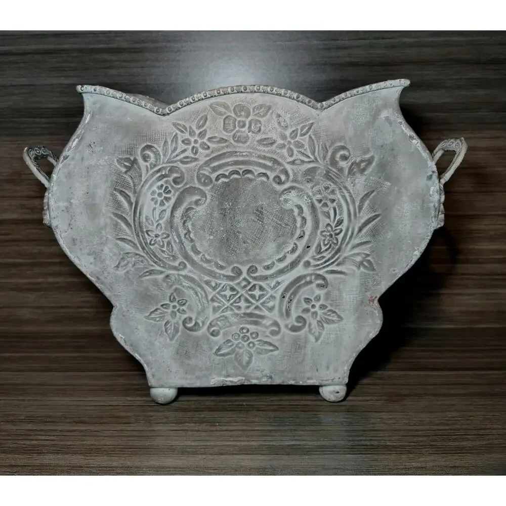 Vtg Cast Metal Footed Flower Urn Pedestal Planter Pot Vase